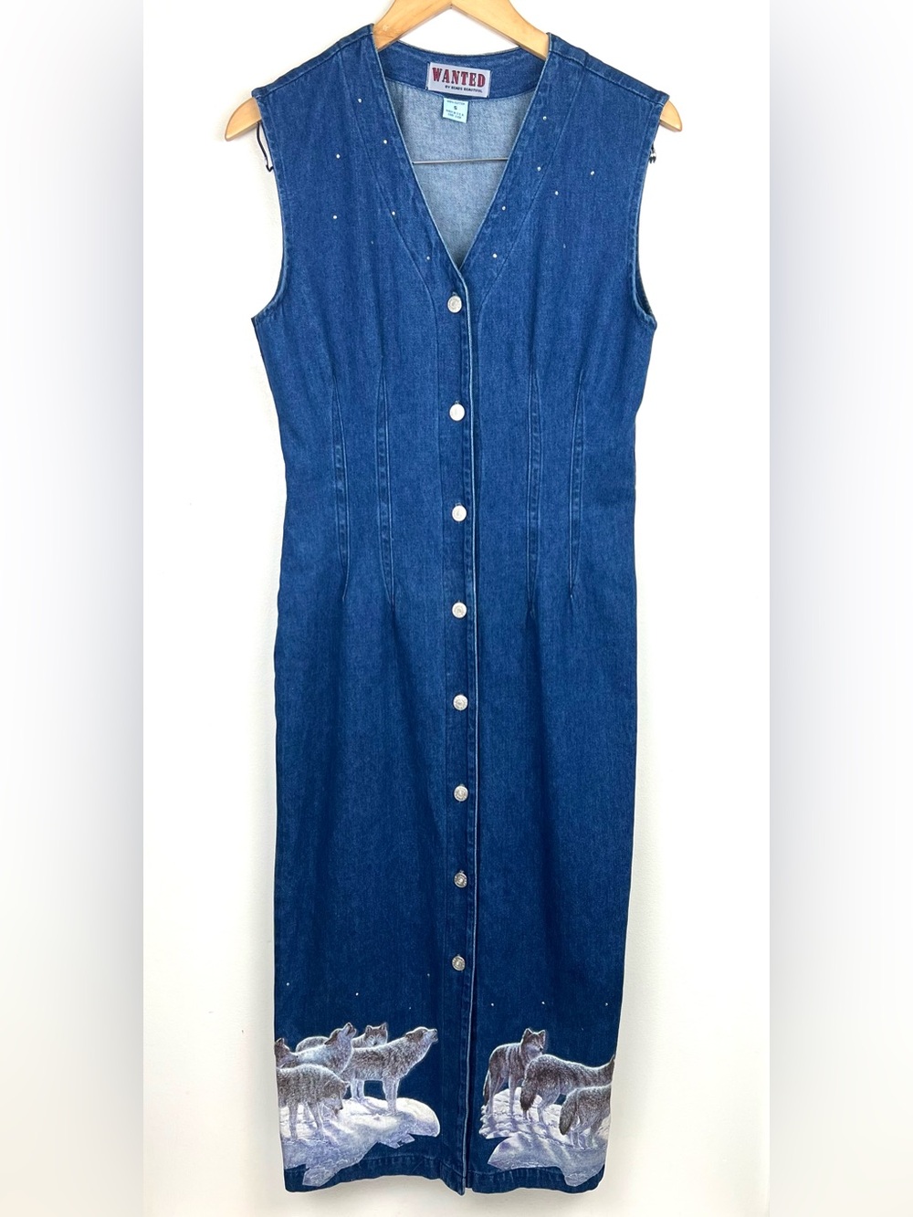 Vintage 90’s V-Neck Denim Wolf Maxi Dress